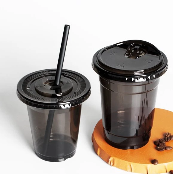 Pet Black Color Cups And Lid Straw